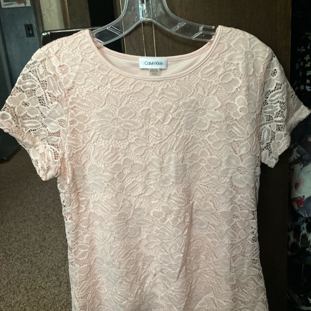 Calvin Klein light pink shirt with lace. Size small.